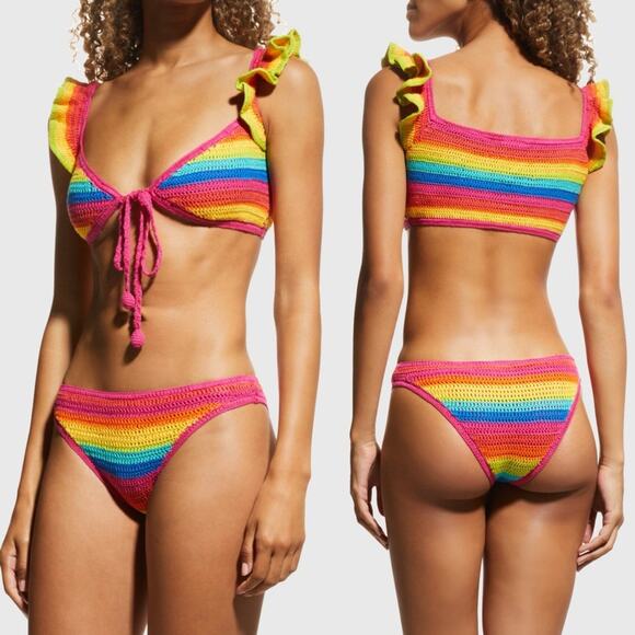 FARM RIO Rainbow Crotchet Ruffle Bikini Top - Picture 2 of 8